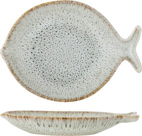 Platou de servire din ceramică artizanală natur în formă de pește, 27×20,5×4 cm, „Fleur"