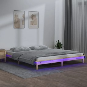 vidaXL Cadru de pat dublu cu LED, 135x190 cm, lemn masiv dublu