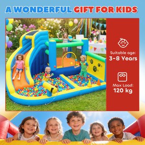 AIYAPLAY Castel gonflabil cu suflător 8 în 1, parc acvatic, tobogan, trambulină, piscină de mingi, Oxford, multicolor | Aosom Romania