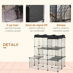 PawHut Țarc Modular pentru Animale de Talie Mică, cu Panouri și Accesorii, 105x70x116 cm, Negru | Aosom Romania