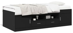 3280252 vidaXL Cadru pat de zi cu sertare, negru, 90x190 cm, lemn prelucrat