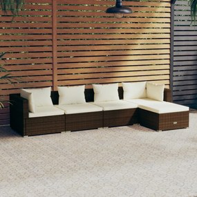 3101658 vidaXL Set mobilier de grădină cu perne, 5 piese, maro, poliratan