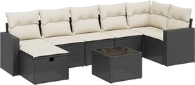 vidaXL Set mobilier de grădină cu perne, 8 piese, negru, poliratan