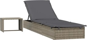 vidaXL Șezlong, 1 buc., cu masă, gri, poliratan