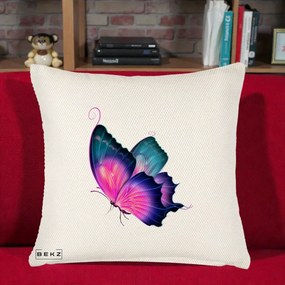 Perna Decorativa Fluture Neon, 40x40 cm, Crem Reliefat, Husa Detasabila, Perna Inclusa, BEKZ®