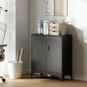 HOMCOM Dulap birou din metal, uși blocabile, comodă de birou, design cu două niveluri, Negru | Aosom Romania