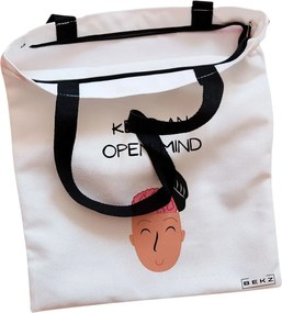 Sacosa de Panza pentru Cumparaturi, Geanta Tote, model Keep an open mind, Cu fermoar, 38x34.5 cm, Alba, BEKZ®