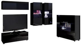 Camera de zi Providence B115Negru lucios, Negru, Părți separate, Cu comodă tv, Cu componente suplimentare, Sticlă călită, PAL laminat, 115 kg