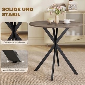 HOMCOM Masă Da Dining Rotund Stil Industrial Con Picioare în X Ø80x75 cm | Aosom Romania