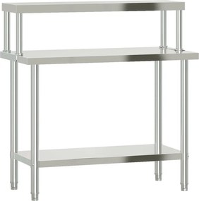 vidaXL Masă bucătărie cu raft superior, 110x55x120 cm, oțel inoxidabil
