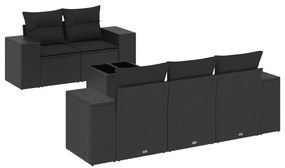 3254632 vidaXL Set mobilier de grădină cu perne, 6 piese, negru, poliratan