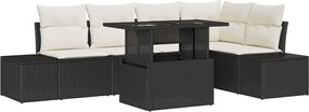 vidaXL Set de canapele pentru grădină cu pernă 6 pcs Negru Rattan poli