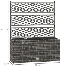 Outsunny Ghiveci pentru plante cu trei bazine 33L din rășină impletită și oțel dim. 84L x 30L x 107H cm | Aosom Romania