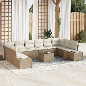 vidaXL Set de canapele pentru grădină cu pernă 11 pcs Bej Rattan poli