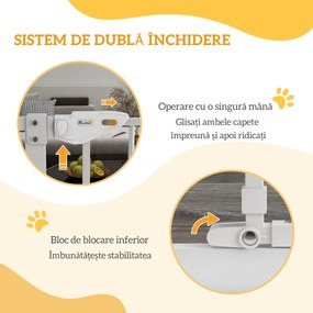 PawHut Poartă Reglabilă pentru Câini Înaltă cu Ușă Mică și Închidere Automată, 74-101x104cm, Alb | Aosom Romania