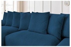 Colțar albastru închis cu tapițerie din catifea reiată Voltaire – Bobochic Paris