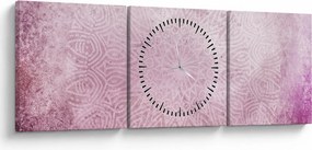 Tablou - Mandala pe zid roz (cu ceas) (90x30 cm)