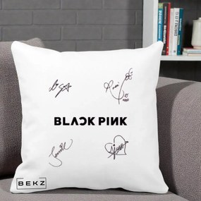 Perna Personalizata K-pop BLACKPINK Tinute Negre Grup Simplu, 40x40 cm, Alba Mata, Husa Detasabila, Perna Inclusa, BEKZ®