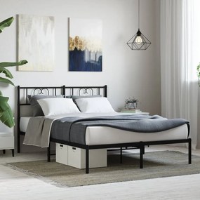 355465 vidaXL Cadru de pat metalic cu tăblie, negru, 150x200 cm