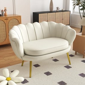 HOMCOM Canapea 2 Locuri Crem în Stil Vintage Industrial Chic din Catifea pentru Eleganță în Intrare | Aosom Romania