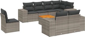 vidaXL Set canapele de grădină, 9 piese, cu perne, gri, poliratan