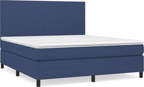 vidaXL Pat box spring cu saltea, albastru, 180x200 cm, material textil