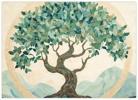 Tablou pe sticlă – Mozaic elegant cu arbore (70x50 cm)