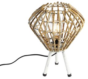 Lampă de masă rustică trepied din bambus cu alb - Canna Diamond