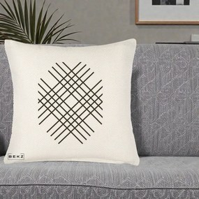Perna Decorativa Geometric Grid, 40x40 cm, Crem Reliefat, Husa Detasabila, Perna Inclusa, BEKZ®