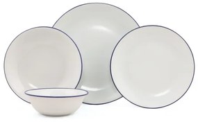 Set de veselă din porțelan, 24 piese, alb/albastru