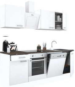 Mobilă de bucătărie Yorki 220, corp alb, față alb satinat cu element inferior al cuptorului