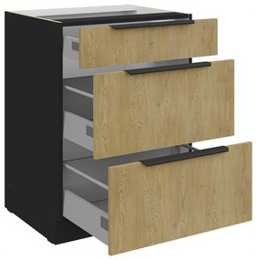 Dulap inferior de bucătărie Carminia 60 D 3S BB PREMIUM BOX (stejar cremona + negru). 1127983