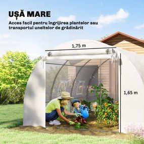 Outsunny Seră de Grădină Tip Tunel 4x3x2 m cu 2 Bare Detașabile, Uși Rulabile și Ferestre cu Plasă, Seră pentru Grădină de Legume și Flori, Structură din Oțel Zincat și Acoperire PE, Alb | Aosom Romania