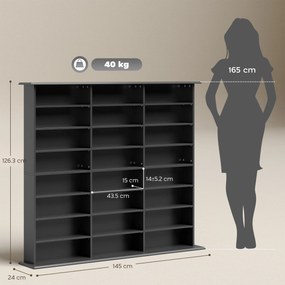 HOMCOM Dulap Suport Cd/dvd, Bibliotecă Con 8 Rafturi E 18 Rafturi Regolabili, Negru | Aosom Romania