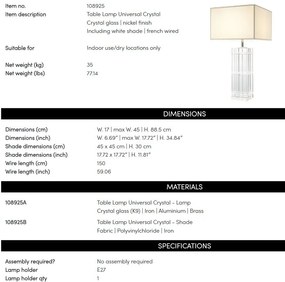 Veioza, lampa de masa moderna, H-88,5cm, Universal Crystal 108925 HZ