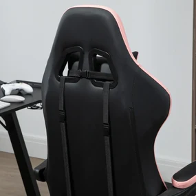 Scaun de Gaming Premium, Piele Ecologică PU, Oțel, Înălțime Ajustabilă, Spătar Inclinabil, 65x65x121-129 cm, Roz și Negru | Aosom Romania
