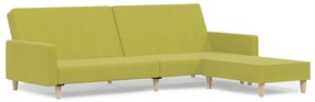 Canapea extensibila cu 2 locuri si taburet, verde, tesatura Verde, Cu suport de picioare
