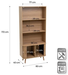 Bibliotecă în culoare naturală cu aspect de lemn de stejar 80x172x40 cm Elia – Casa Selección
