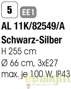 Stalp iluminat exterior stil clasic IP43 H255 Hermine AL 11K/82549/A schwarz-silber OR