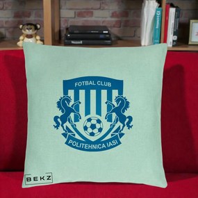 Perna Personalizata FC Politehnica Iasi Fotbal, 40x40 cm, Verde Menta, Husa Detasabila, Perna Inclusa, BEKZ®