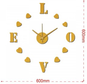 Sticker decorativ cu ceas, plastic / vinil, galben, 60 x 60 cm, Orologio Love Mauro Ferreti