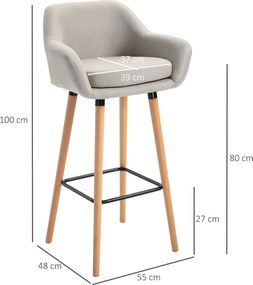 HOMCOM Taburete de Bar Design scandinav - Set de 2 taburete de Bar Mare Confort cu Suport pentru Picioare și cotiere - Lemn masiv In Bej | Aosom Romania