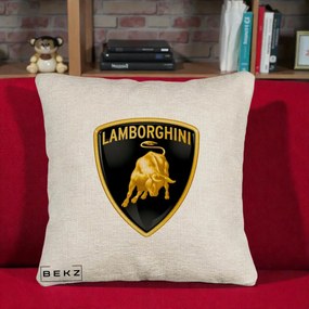 Perna Personalizata cu emblema Lamborghini, 40x40 cm, Bej Canapea, Husa Detasabila, Perna Inclusa, BEKZ®