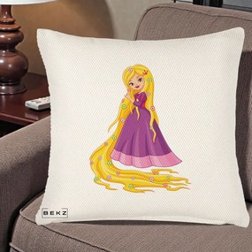 Perna Personalizata Rapunzel Par Lung Floral, 40x40 cm, Crem Reliefat, Husa Detasabila, Perna Inclusa, BEKZ®