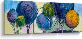 Tablou - Copaci, pictură în ulei (cu ceas) (90x30 cm)