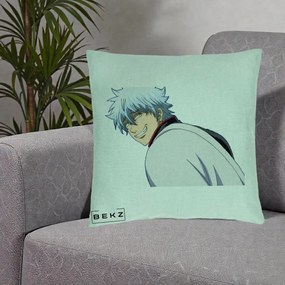 Perna Personalizata Gintama Gintoki Portret cu Zambet, 40x40 cm, Verde Menta, Husa Detasabila, Perna Inclusa, BEKZ®