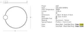 Lustra aplicata LED design inelar Ring auriu, 60cm