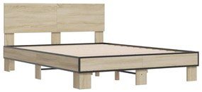 3280198 vidaXL Cadru de pat, stejar sonoma, 120x200cm, lemn prelucrat și metal