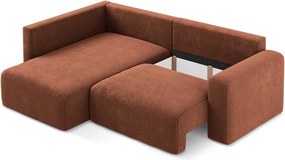 Colțar teracotă extensibil/cu spațiu de depozitare cu tapițerie din chenille (cu colț pe partea stângă/în formă de ”L”) Kona – Makamii