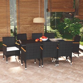 vidaXL Set mobilier de grădină cu perne, 9 piese, negru, poliratan